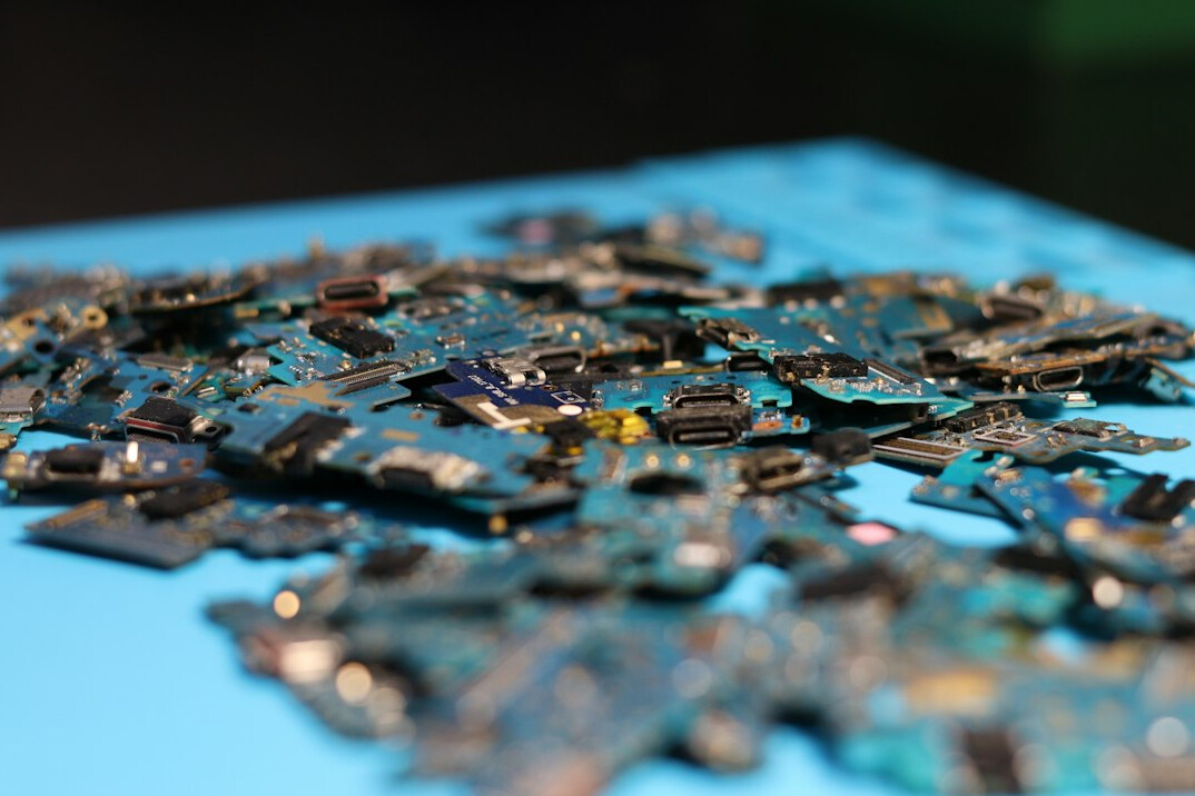 Close-up of a circuit board with glowing components