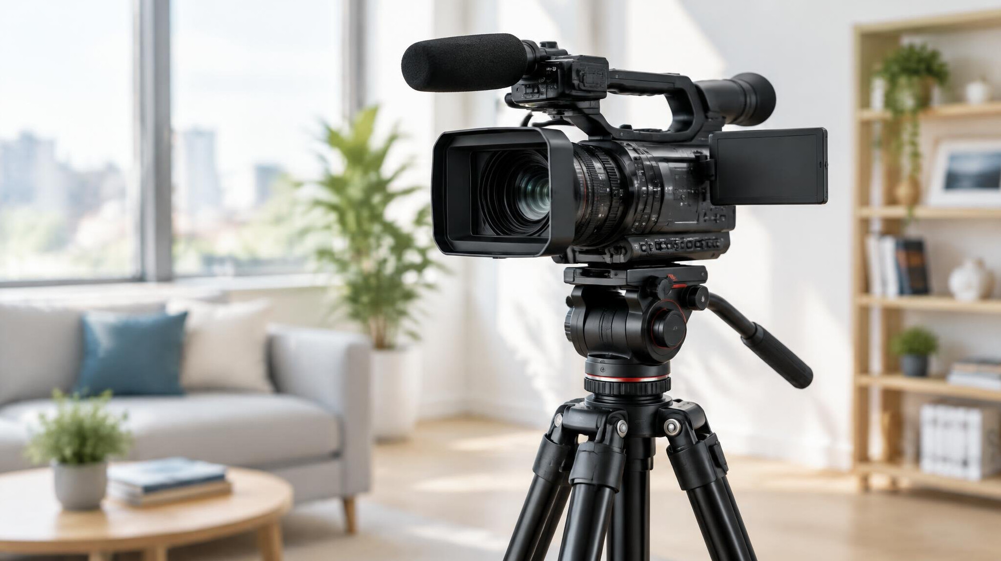 Camera on a tripod ready to film